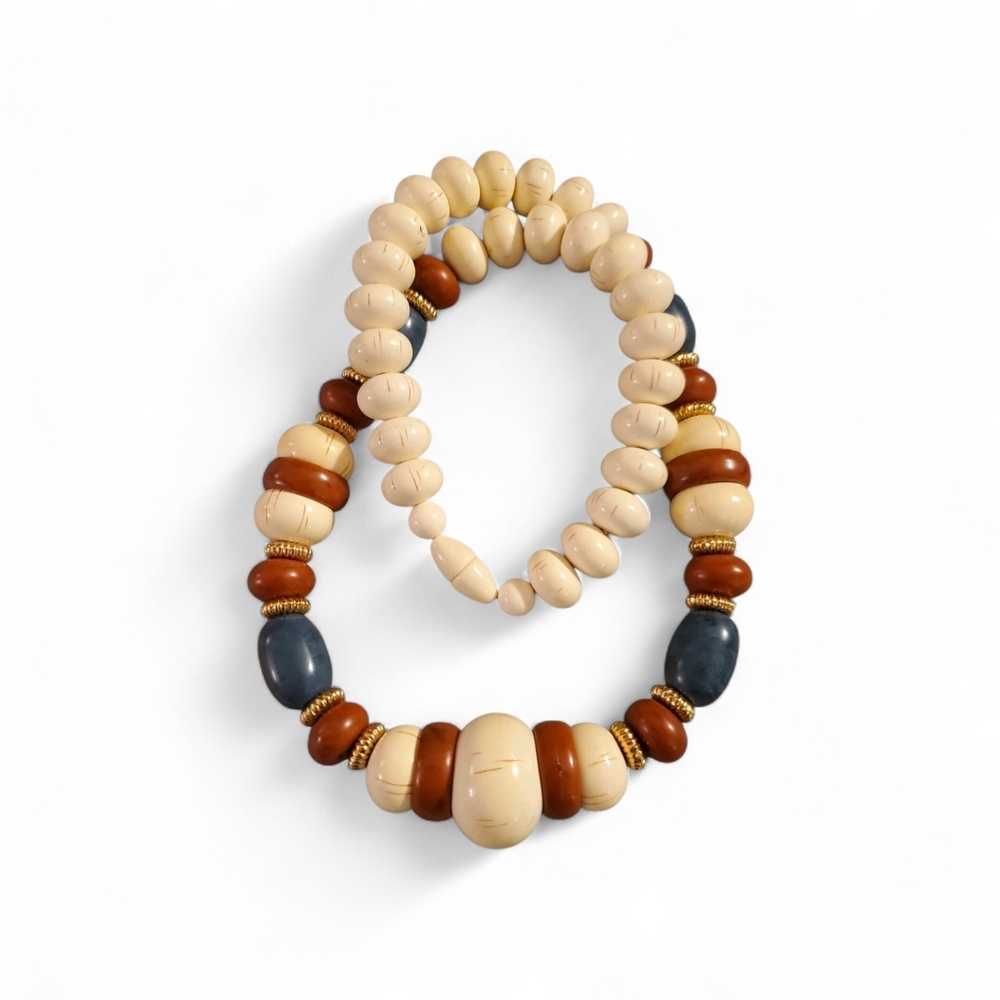 Southwestern Square Silhouette Beaded Chunky Necklace Adobe Blue Bone White - Picture 3 of 3